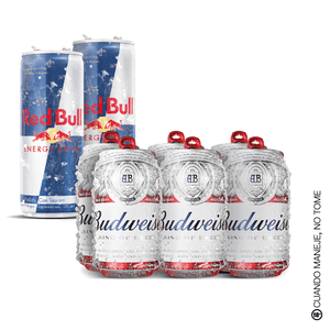 6 Budweiser Lata 355 ml + 2 Red Bull 250 ml